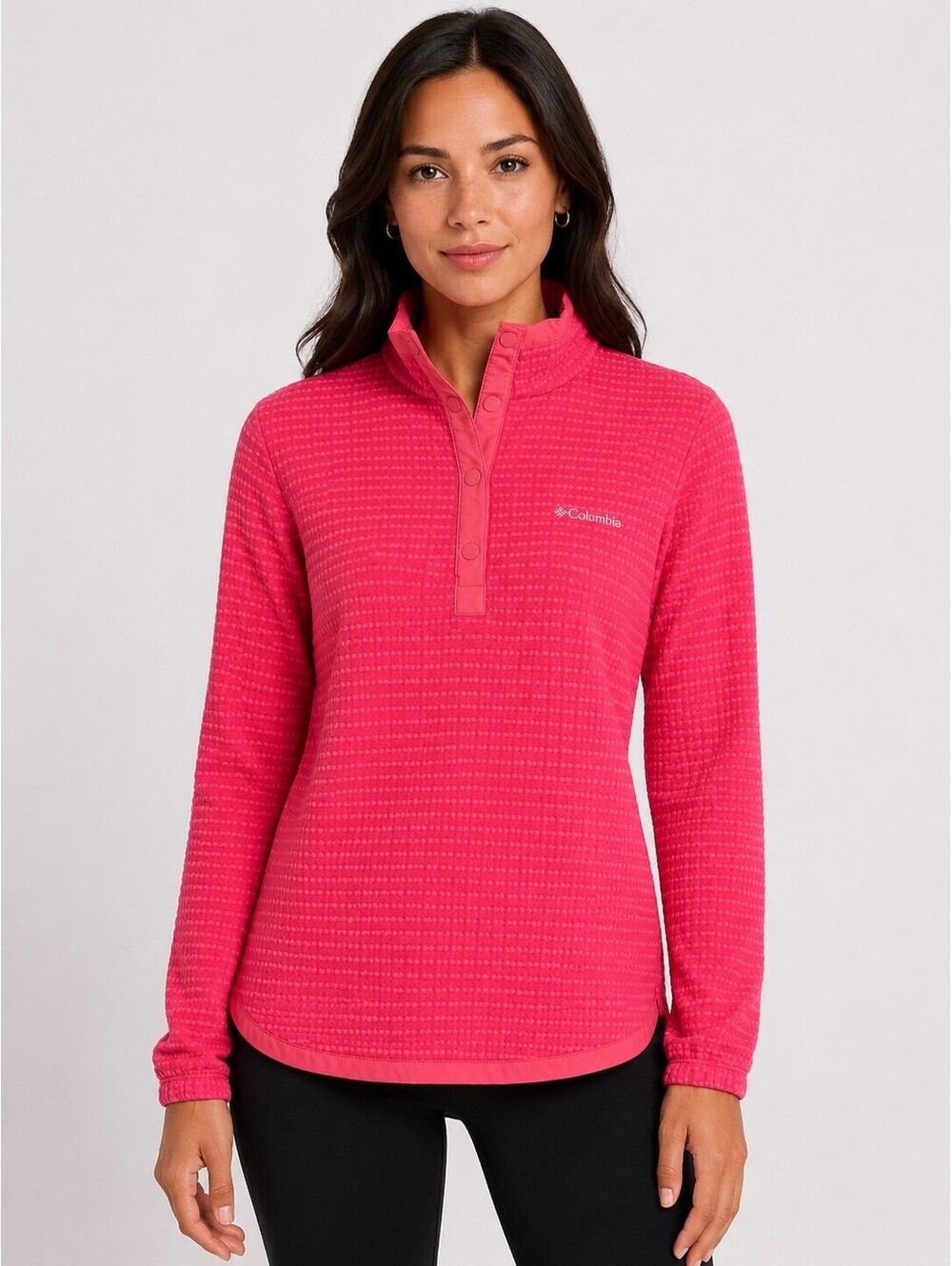 Columbia Saturday Trail Snap Neck Fleece Pullover Pink Waffle Textured L